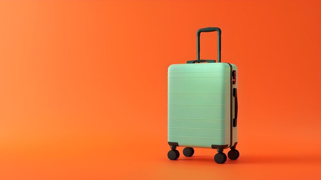 Modern mint green suitcase on an orange background Minimalist travel concept Mimic simplicity and functionality Easy to use for travelthemed design AI