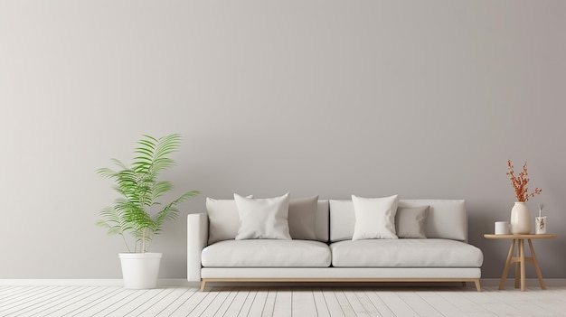 モダンなモックアップ家具と空っぽの居心地の良いリビングルームの装飾 イラストデザイン ジェネレーティブAI