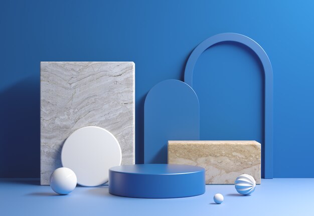 Modern Mockup blauw display met abstracte geometriesamenstelling