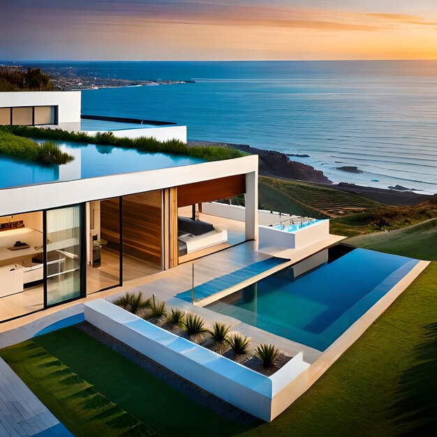 Modern and modern villas chalets and houses overlooking the sea