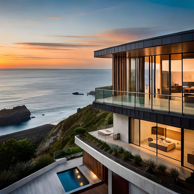 바다가 내려다보이는 현대적이고 현대적인 빌라 샬레와 주택