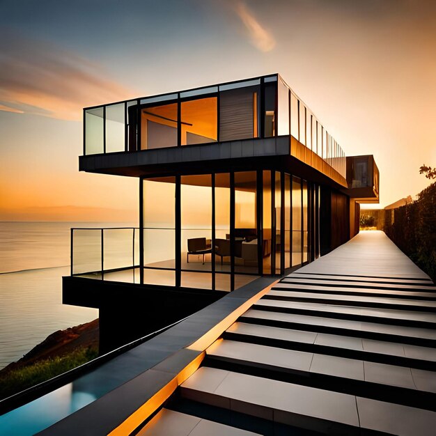 Modern and modern villas chalets and houses overlooking the sea