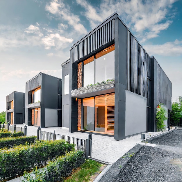 Photo modern modular private townhouses residential minimalist architecture exterior