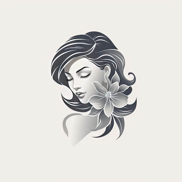 The modern monochromatic logo in the form of a large peony and a girl's face