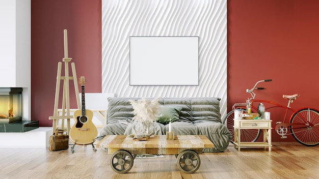 Modern mooi interieur van de kamer met lichte muren grote ramen Hoge kwaliteit 3D-rendering