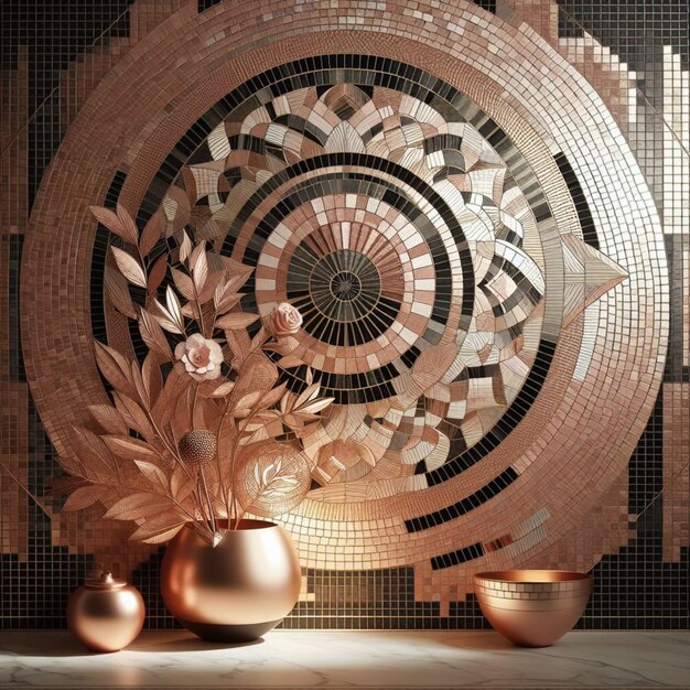 Modern mosaic wallpaper in rose gold and black illstration