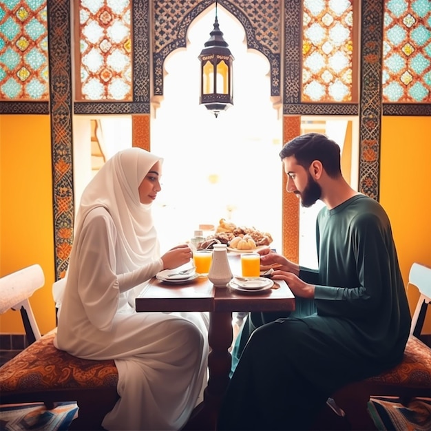 Modern moslimpaar in Arabisch restaurant