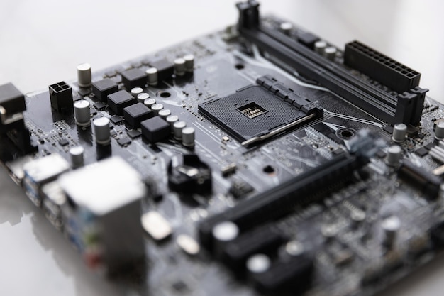 Modern motherboard for computer closeup