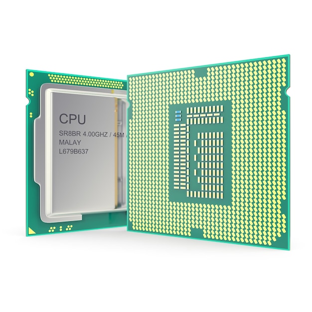 Modern multicore cpu isolated on white background 3d\
illustration