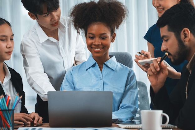 Photo modern multicultural office worker in corporate workplace concord