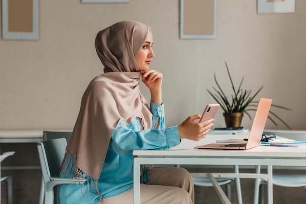 Modern muslim woman in hijab in office room