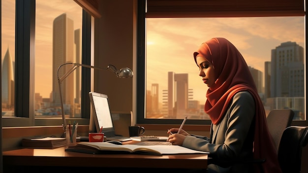 Modern Muslim Woman in Hijab in an Office RoomAi