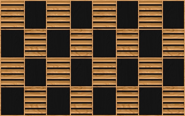 Foto modern naadloos bruin houten vierkant kaderpatroonontwerp op donkere muur