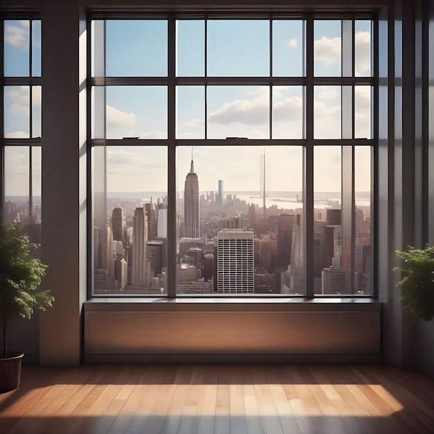 Modern new york city room with big windows