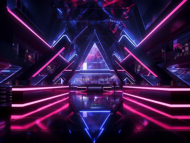 A modern nightclub with futuristic technology lighting up