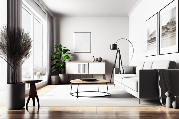 사진 로프트 아파트 3d 렌더링 generative ai의 현대적인 북유럽식 주방
