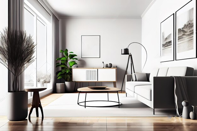 Photo modern nordic kitchen in loft apartment 3d rendering generative ai