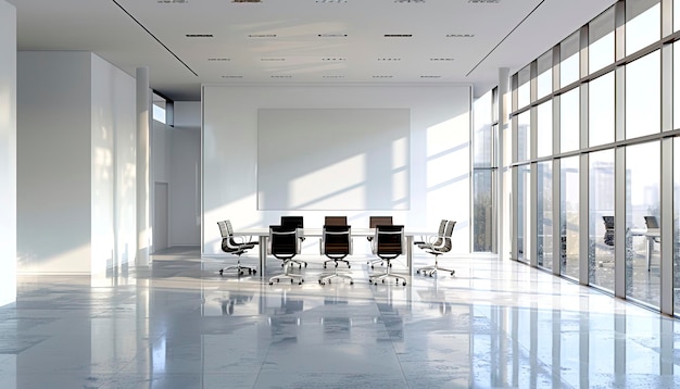 モダンなオフィス・ボードルーム ライトスペースのミニマリストアプローチ ゲネレーティブAI技術で作成されたインテリアデザイン装飾