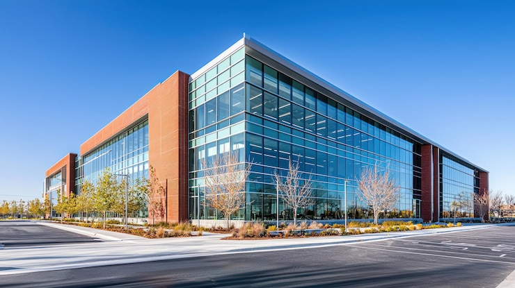 Photo modern office building architecture a stunning glass and brick design