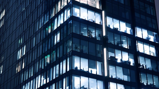 Modern office building in city at the night View on illuminated offices of a corporate building