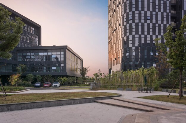 Modern office building in the evening