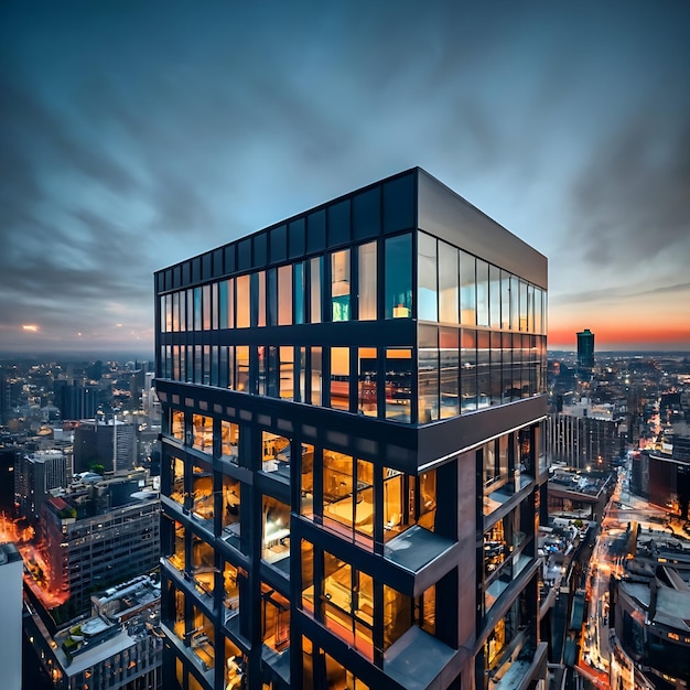 Modern office building in Frankfurt Germany Night scene