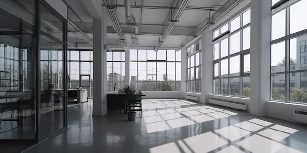 Photo modern office building interior with glass walls frames generative ai