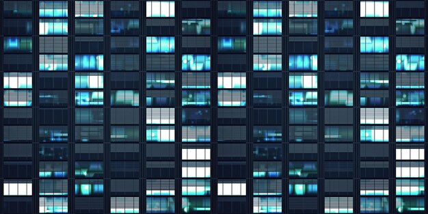 Photo modern office building windows in the night