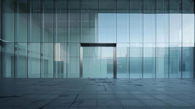 Modern office building with glass facade Transparent glass wall of office building