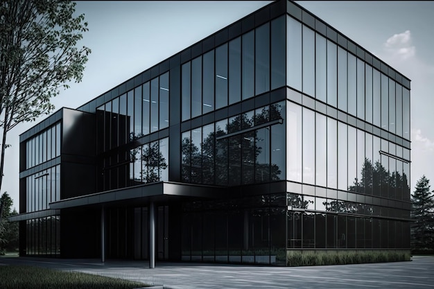 Modern office building with sleek and stylish aluminium windows created with generative ai