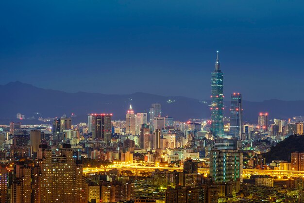 Modern office buildings in the Xinyi District including Taipei 101