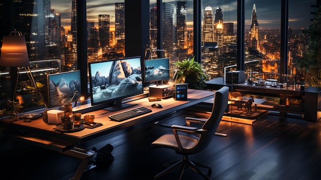 Современный интерьер офисных компьютеров