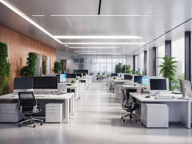 Modern office design with computer equipment inside generated by AI