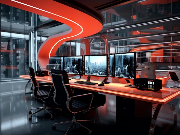 Modern office design with computer equipment inside