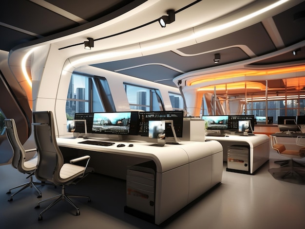 Modern office design with computer equipment inside