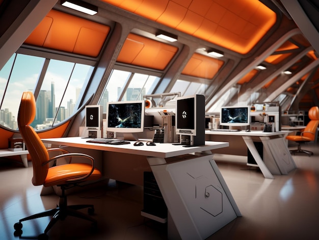 Modern office design with computer equipment inside