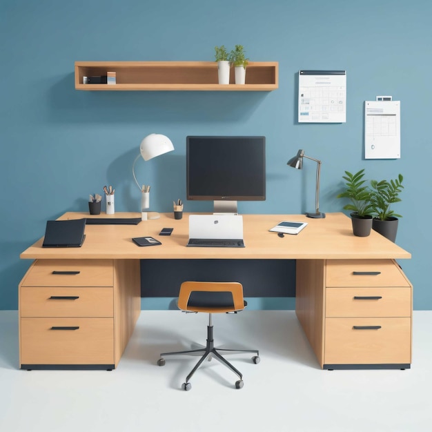 Modern office desk flat design