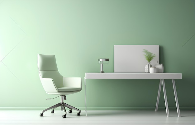 Modern office desk in white area in the style of minimal