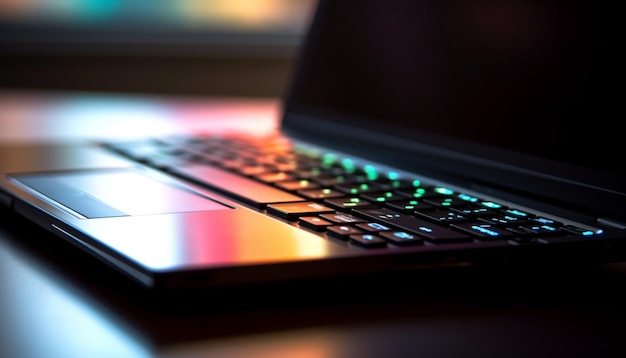 Modern office equipment illuminated on blue background generated by AI