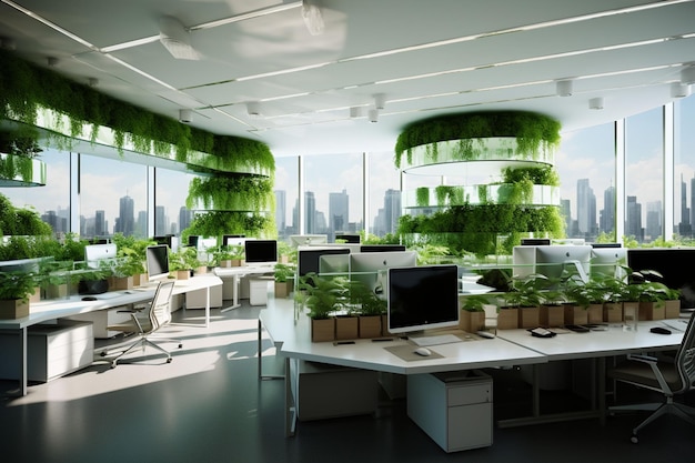 Photo modern office green building panoramic view