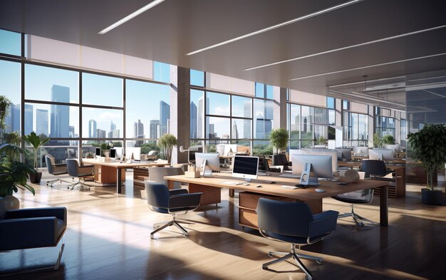 Modern office interior 3d illustration