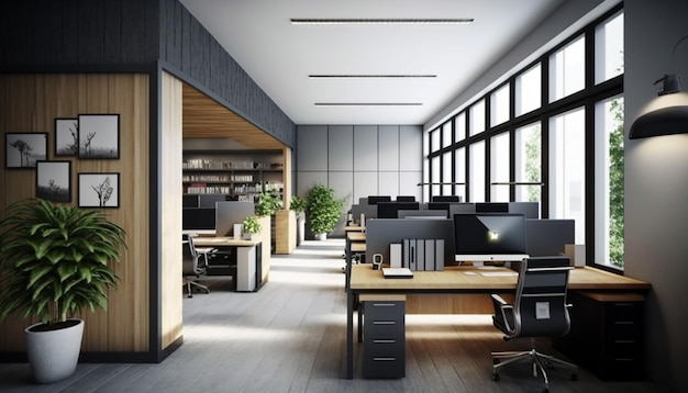 Modern office interior 3d rendering Generative AI