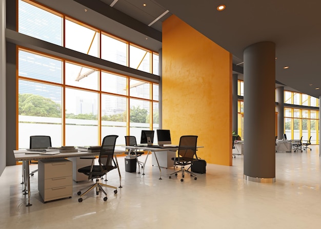 Modern office interior design 3d rendering concept