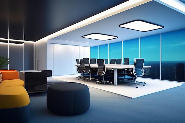 Photo modern office interior design 3d rendering mock up scene