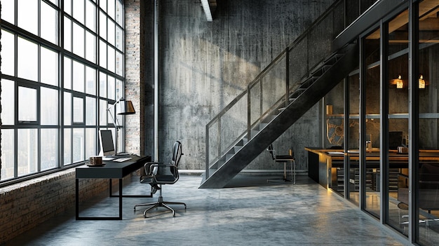 Photo modern office interior design loft concept generative ai