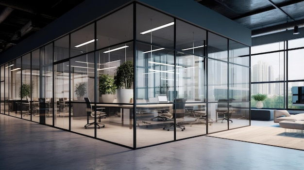 Photo modern office interior design with glass partitions