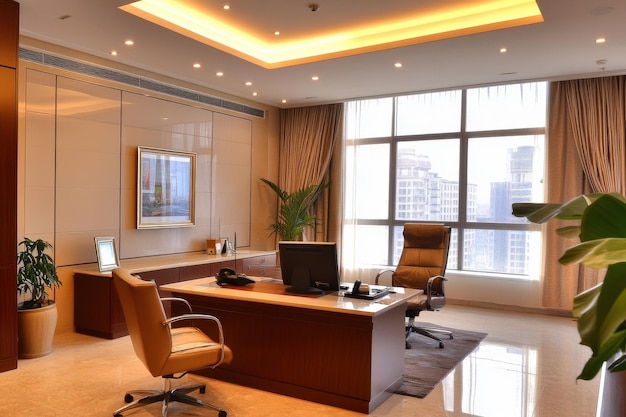 modern office interior design with natural light and greenery