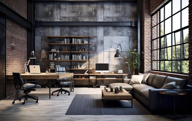 Modern office interior in loft industrial style