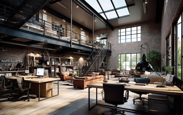 Modern office interior in loft industrial style