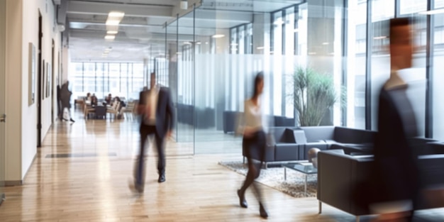 Modern office interior with busy business people walking around Generative AI AIG18